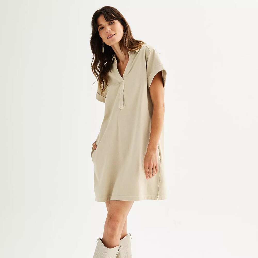 Sonoma Goods For Life Short Sleeve Popover Dress Khaki